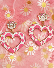 Load image into Gallery viewer, Strawberry Cow Heart Earrings
