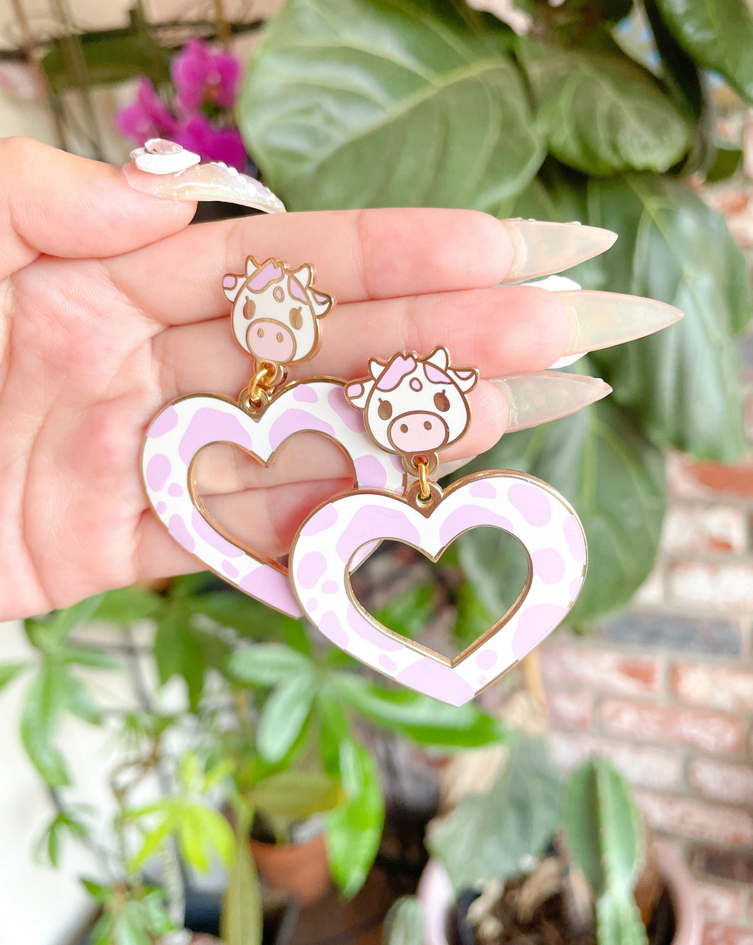 Lavender Cow Heart Earrings