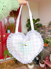 Load image into Gallery viewer, Lavender Gingham Heart Tote
