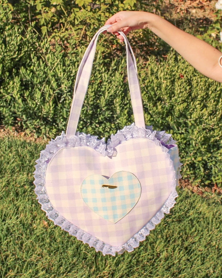 Lavender Gingham Heart Tote